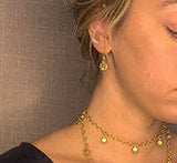 model wearing organic-shaped gold earrings