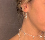 model wearing organic-shaped silver earrings