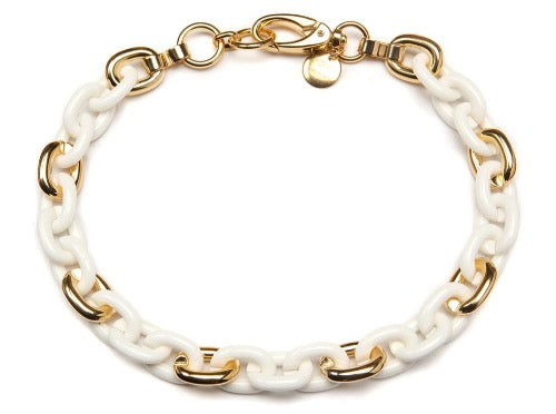 top view of resin necklace in white and gold