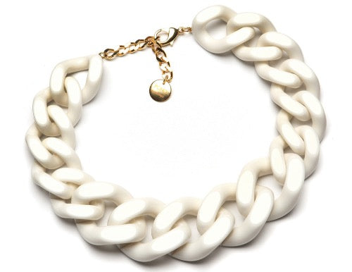 top view of resin necklace in white